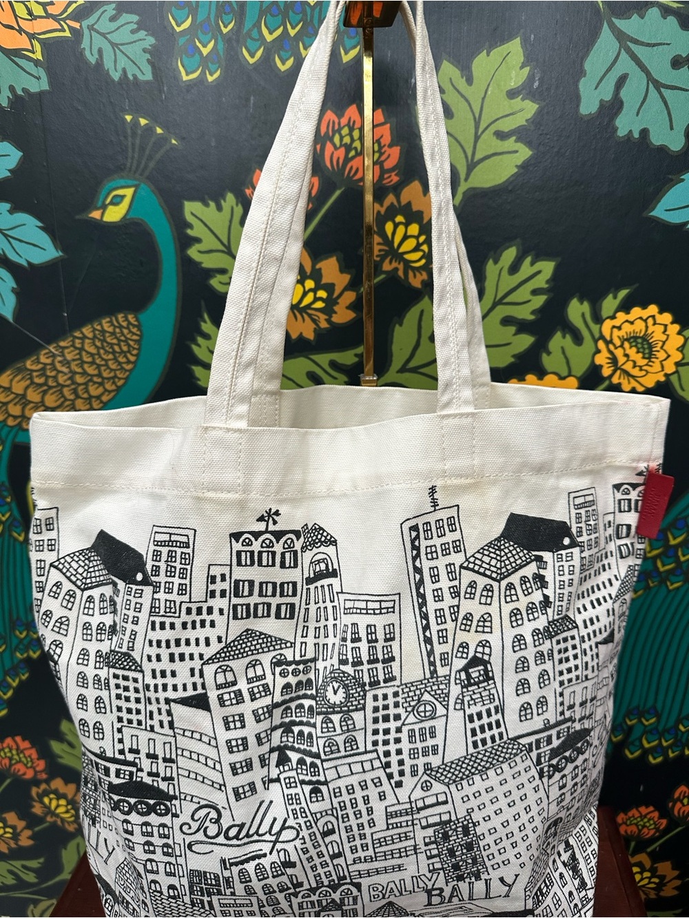 Bally Cream and Black City-Print Canvas Tote - Picture 7 of 14